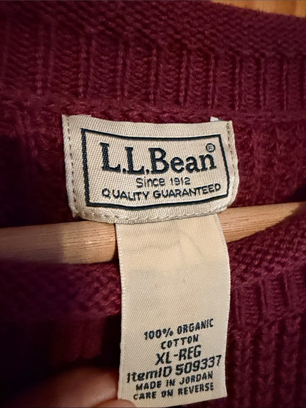 L.L. Bean Men’s 100% Organic Cotton Waffle Knit Crewneck Sweater - Burgundy